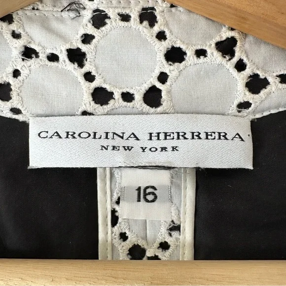 Carolina Herrera Vintage Spring Trench Coat Sz 16 White & Black Italy - Picture 3 of 14